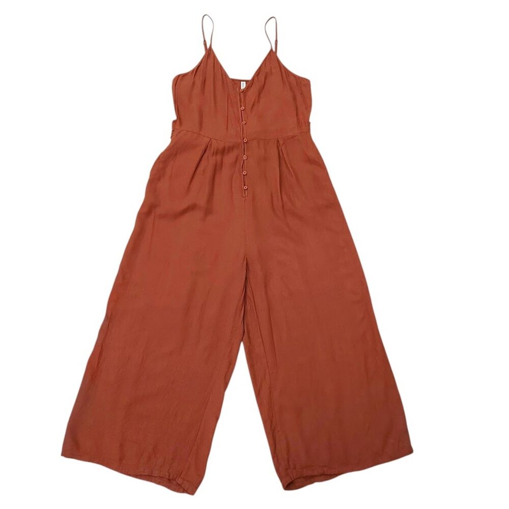RVCA Womens Jumpsuit Medium Rust Terracotta Wide Leg Spaghetti Strap Boho Beach